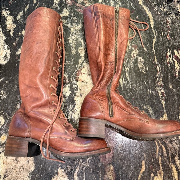 FRYE Size 10.5 Brown Roughout Leather Lace-Up Boots